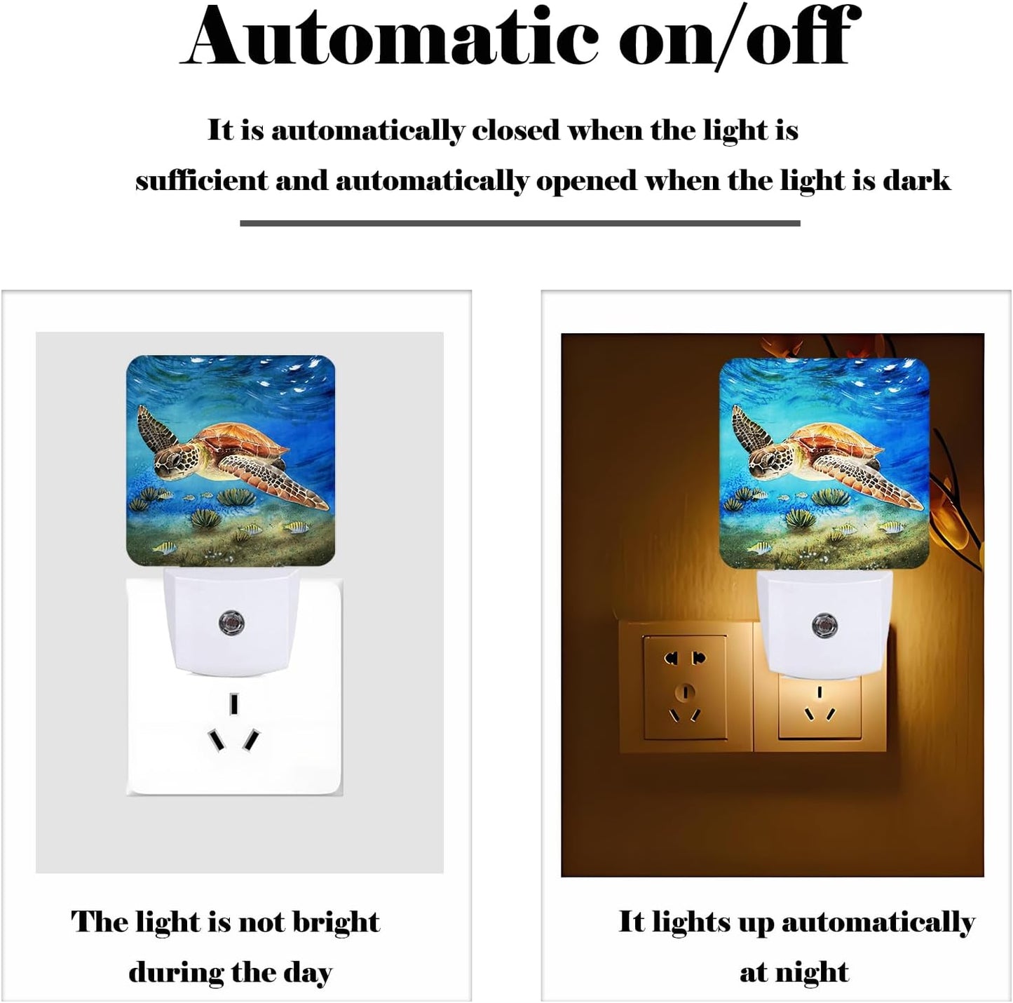 Sea Turtle Corals Fish Night Light,Plug Into Wall for Boys Girls Bedroom Decorative Square Night Light Lamp 0.5w Sleep Friendly