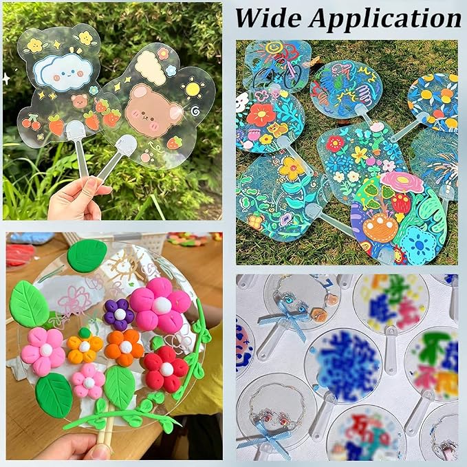 10Pcs Blank Plastic Hand Fans PVC Transparent Hand Fan Cute Handheld