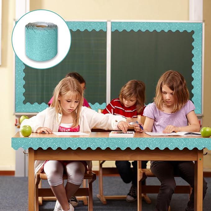 70Ft Shine Light Blue Bulletin Board Borders，Scalloped Poster Boards