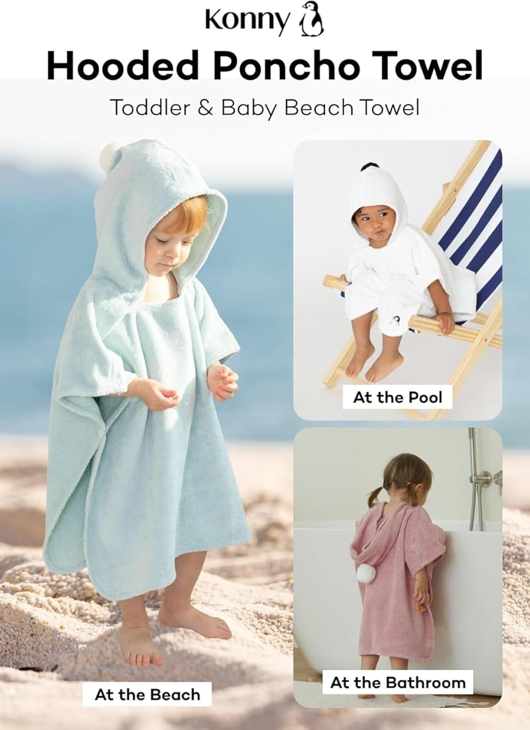 Konny Baby Hooded Towel Rayon from Bamboo Cotton Baby Bath Beach Towel Hooded Poncho, Oeko-TEX, Ultra Soft & Quick-Dry, Newborn Boys Girls Toddler (Pink, Medium)