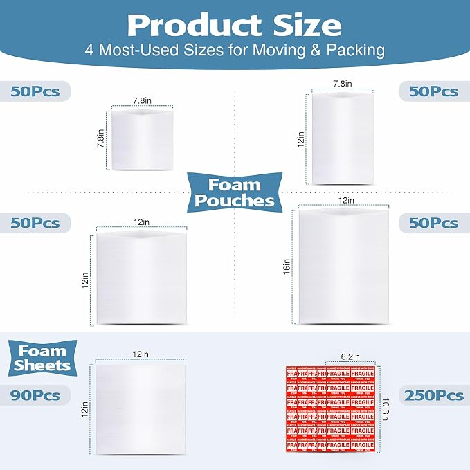 540Pcs Dish Packing Supplies for Moving, 290Thickened High-Density Foam Wrap