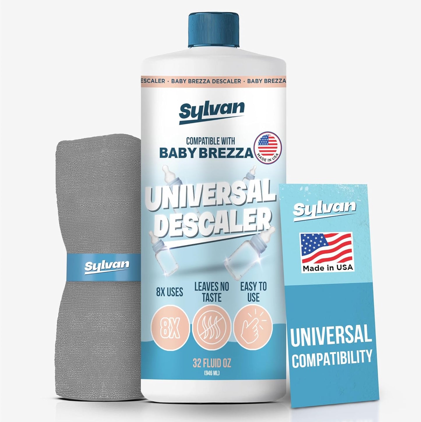 Descaler Compatible with Baby Brezza Machines | 32 Oz | 12 Month Supply | US Made | Free Cleaning Cloth | Descaling Solution Compatible with Baby Appliances | Cleans & Descales