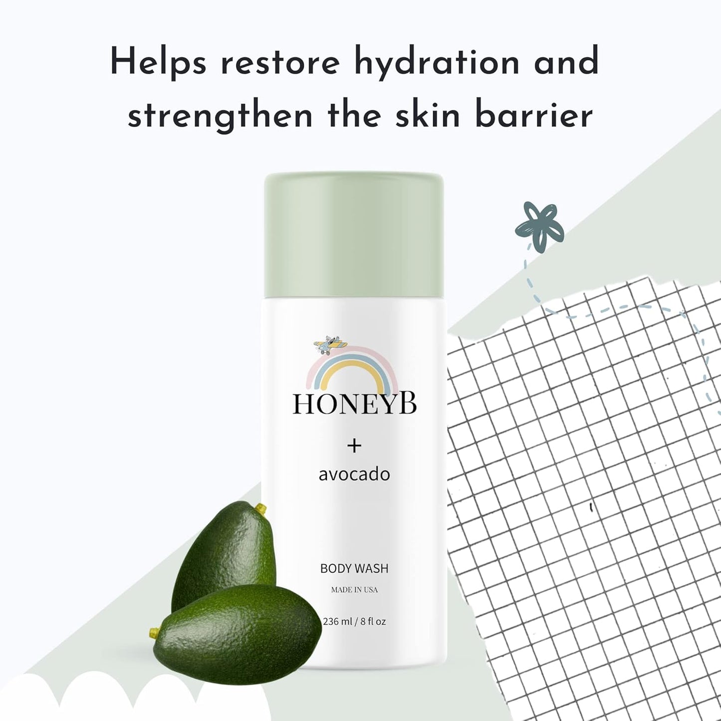 HONEYB Baby Body Wash and Shampoo with Avocado Oil Formulated with Gentle, Baby Skincare Products | All-Natural Ingredients to Deeply Moisturize Skin 8 FL 0z