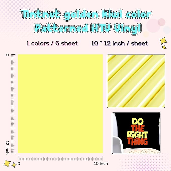 Tintnut Golden Kiwi Color Heat Transfer Vinyl, easy cut & weed, stretch washable