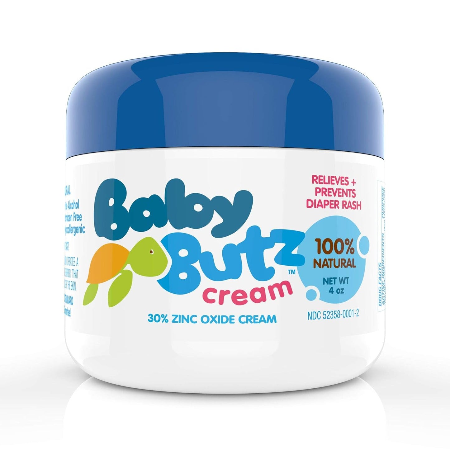 Diaper Rash Cream | 100% Natural Zinc Oxide Maximum Strength Butt Paste | Barrier Baby Cream to Help, Relieve, & Prevent Diaper Rash | Hypoallergenic Remedy for Newborns, Infants | 4oz