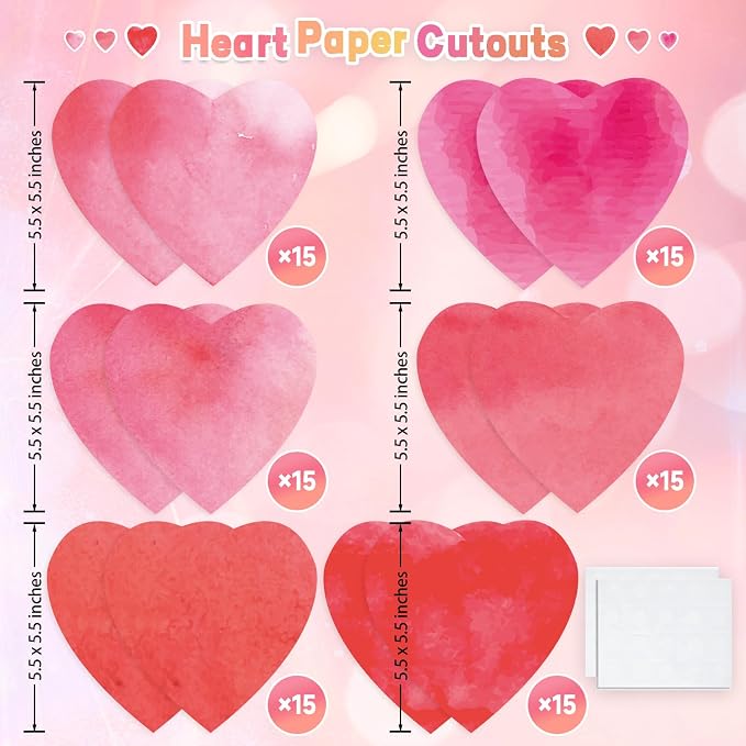 90 Pieces Heart Cutouts Paper Hearts Heart Shape Cards 5.5 Inches Large