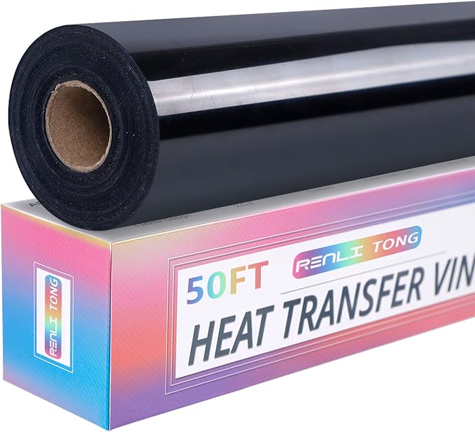 RENLITONG Black Iron on Vinyl 12Inch by 50ft Roll Heat Transfer Vinyl