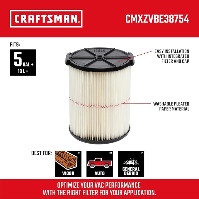 CRAFTSMAN CMXZVBE38754 Genuine 5-20 Gal. General Purpose Wet Dry Vac Filter |