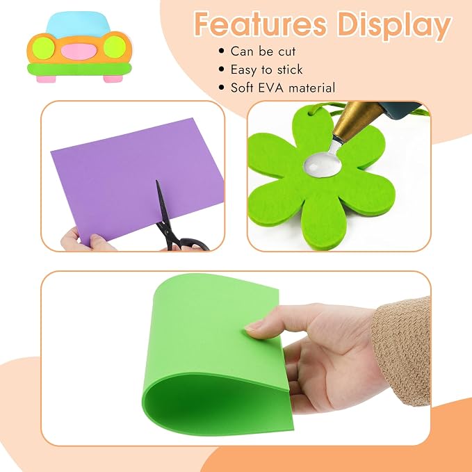 18 Sheets EVA Foam Sheets, 9 Colors 5.5 x 8.5 Inch 2mm Craft Foam | 9 Vibrant