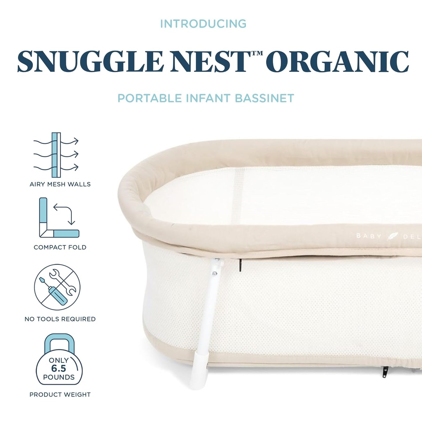 Baby Delight Snuggle Nest Bassinet, Portable Baby Bed, for Infants 0 – 5 Months, Organic Oat