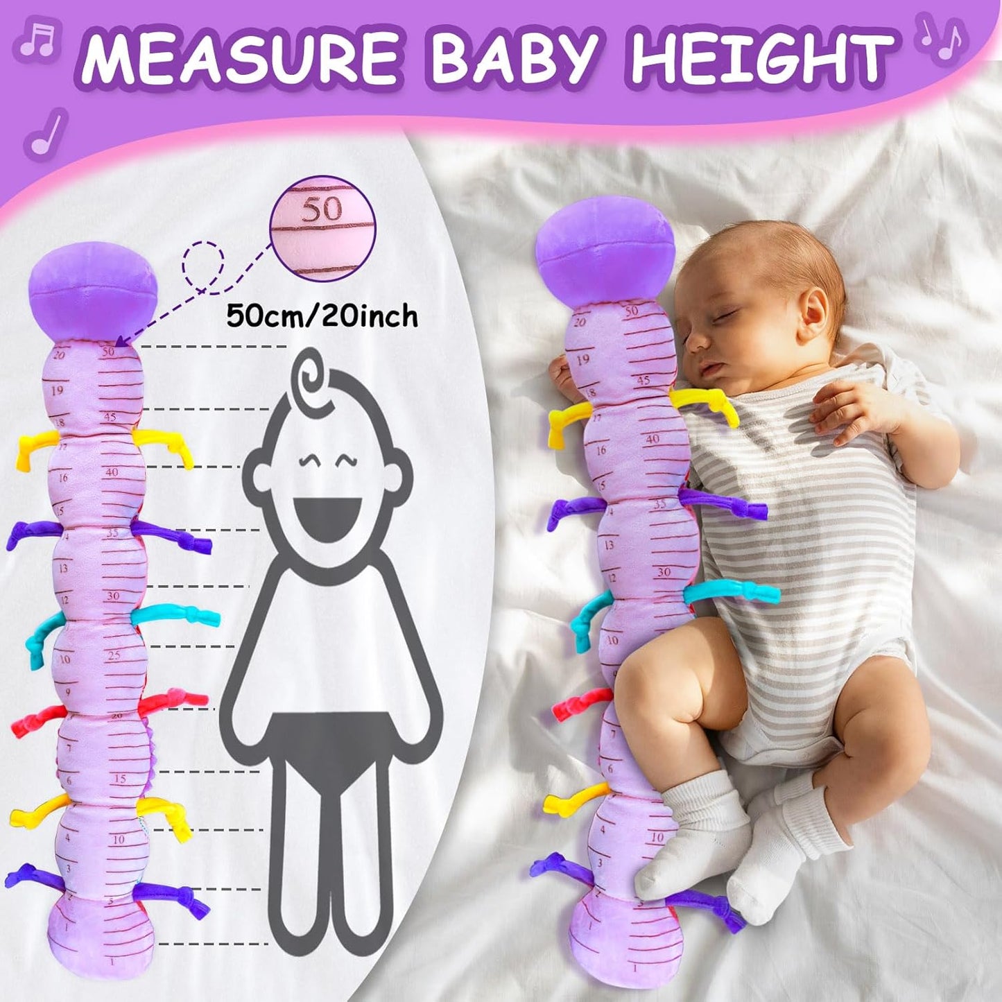Baby Girl Stuffed Animal Toys with Multi Textures,Rattle,Crinkle,Baby Girl Gift 6 to 12 Months,Infant 3 4 5 7 8 9 Months Old Newborn Toy,Caterpillar-Purple