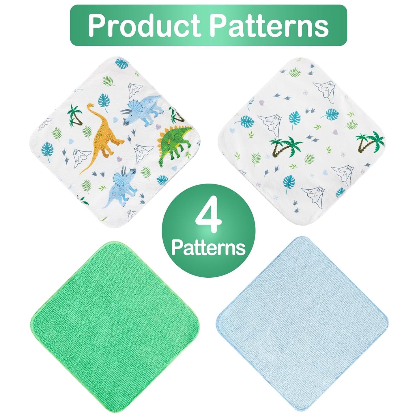 Baby Washcloths, 24Pack Baby Washcloth Extra Soft & Ultra Absorbent, for Unisex Boys Girls Body, Washclothes Gentle on Sensitive Skin, 9x9 Dinosaurs Trees