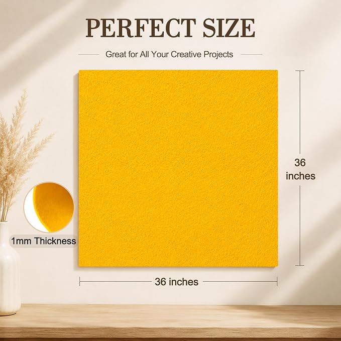 Mustard Gold Large Felt Fabric 36" x 36", 1mm Stiff Felt Sheet, Nonwoven Fabric