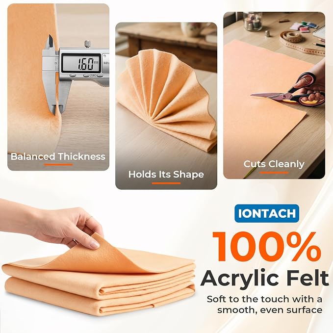 IONTACH 18" X 18" Soft Felt Sheets 1.6mm Thick | Acrylic Felt Fabric Sheets