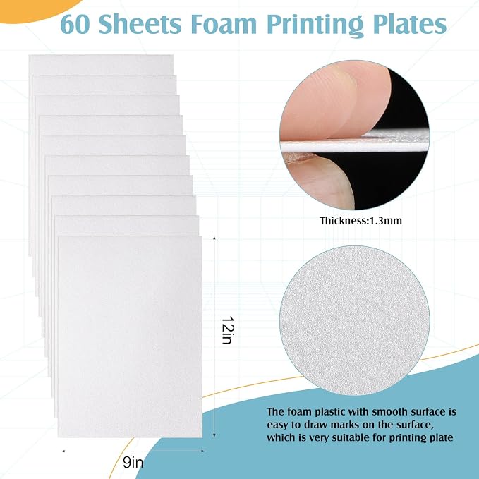 Pushglossy 60 Pcs Foam Printing Plates White Foam Sheets Craft Foam Sheet White