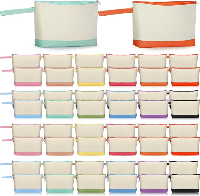 Silkfly 48 Pcs Cotton Canvas Makeup Bags Cosmetic Zipper Bags 10.2 x 5.5 x 2''