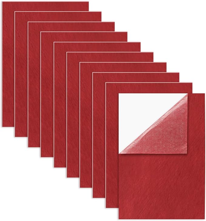 Bonsicoky Red Self Adhesive Felt Sheets, 10 Pack, A4 Size | Felt Fabric