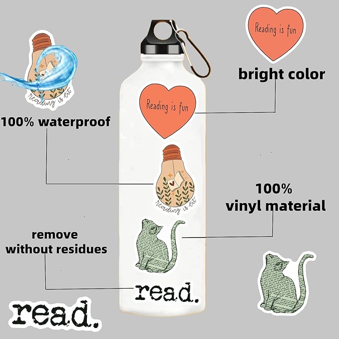 200PCS Book Stickers for Kindle, Bookish & Booktok Reading Stickers for Water