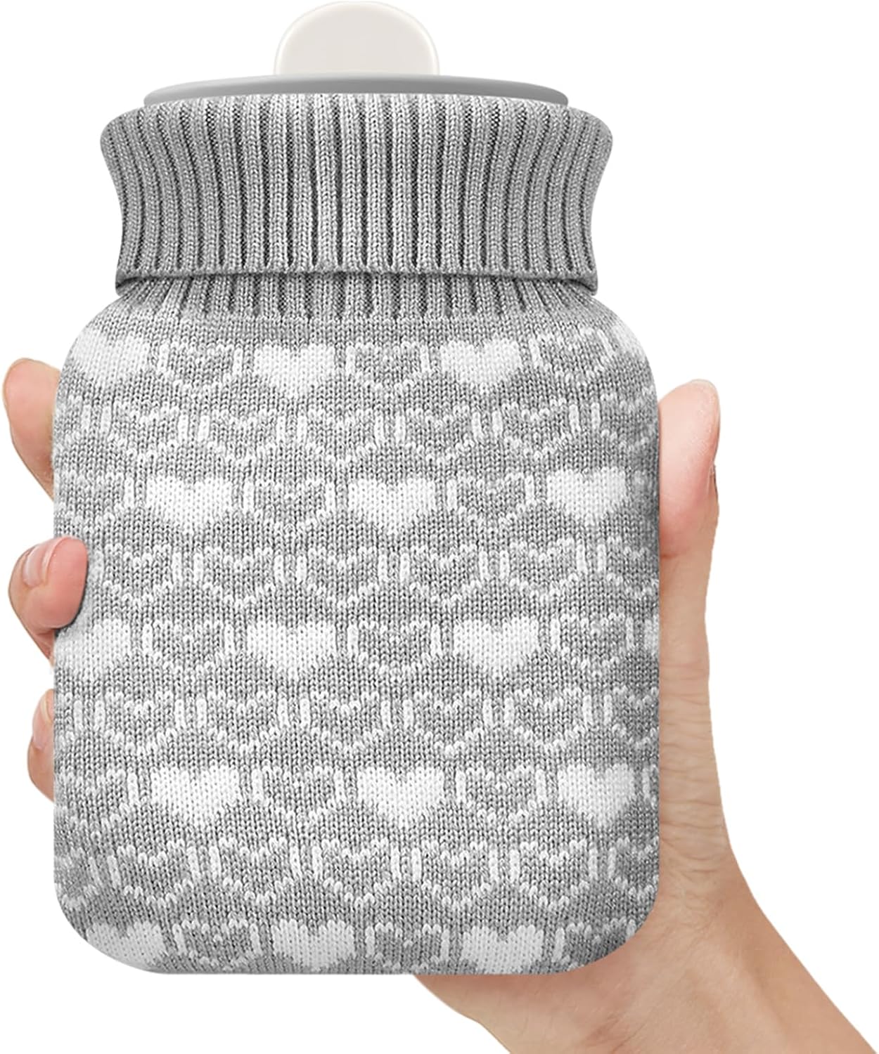 Amylove Mini Hot Water Bottle 320ml for Hot & Cold Compress with Cover Silicone Microwave Heating Small Water Bag for Travel Pain Relief Holiday Gifts (Gray)