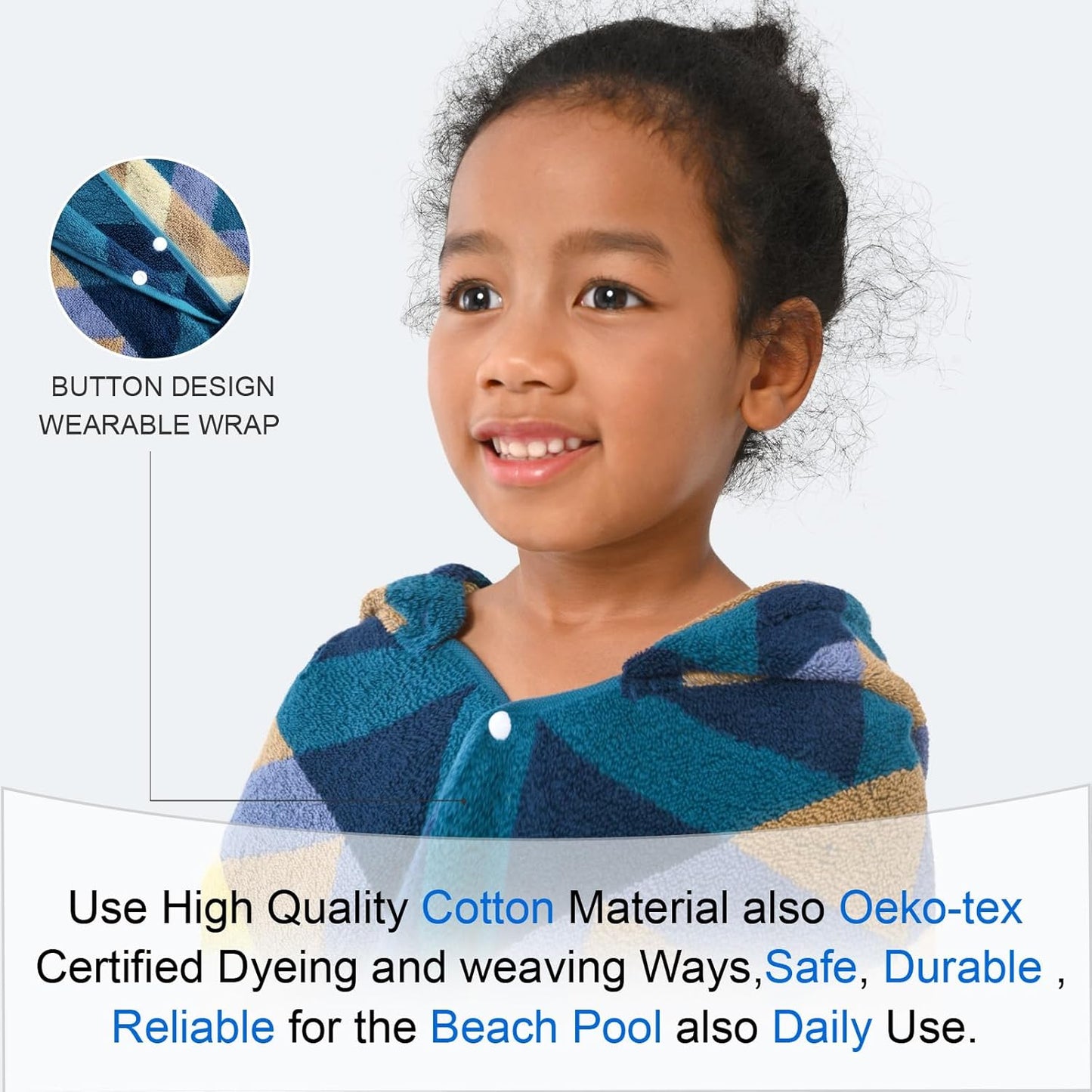 VOOVA & MOVAS Toddler Towels for Kids (3-10Years) - Absorbent 100% Cotton Thick 500GSM Pool Towels,Perfect for Bath | Beach | Pool | Swim, Jacquard, Blue