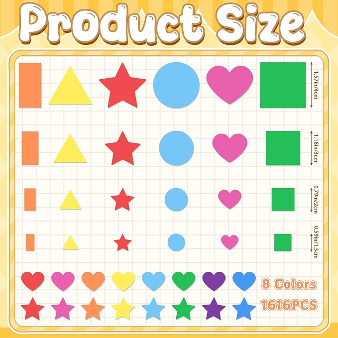 1616Pcs Foam Shape Stickers for Crafts 8Colors Self Adhesive Foam Stickers Star