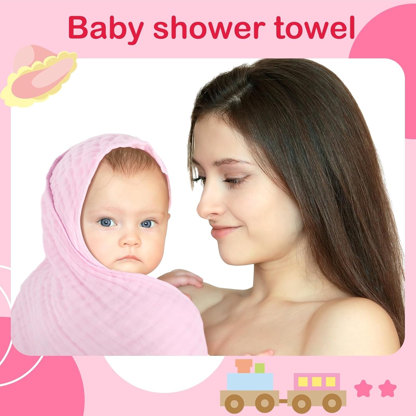 Peryiter 6 Pcs Muslin Hooded Baby Towels, 32"x 32" Cotton Newborn Bath Towel Muslin Infant Baby Blankets Absorbent Unisex Newborn Registry Gift Essentials for Girls Boys (Pink)
