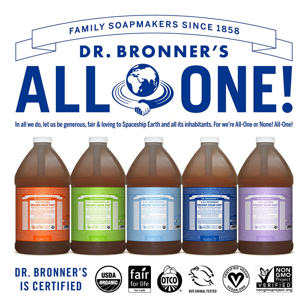 Dr. Bronner's - Organic Sugar Soap (Lemongrass, 64 Ounce) - Made with Organic Oils, Sugar and Shikakai Powder, 4-in-1 Use: Hands, Body, Face and Hair