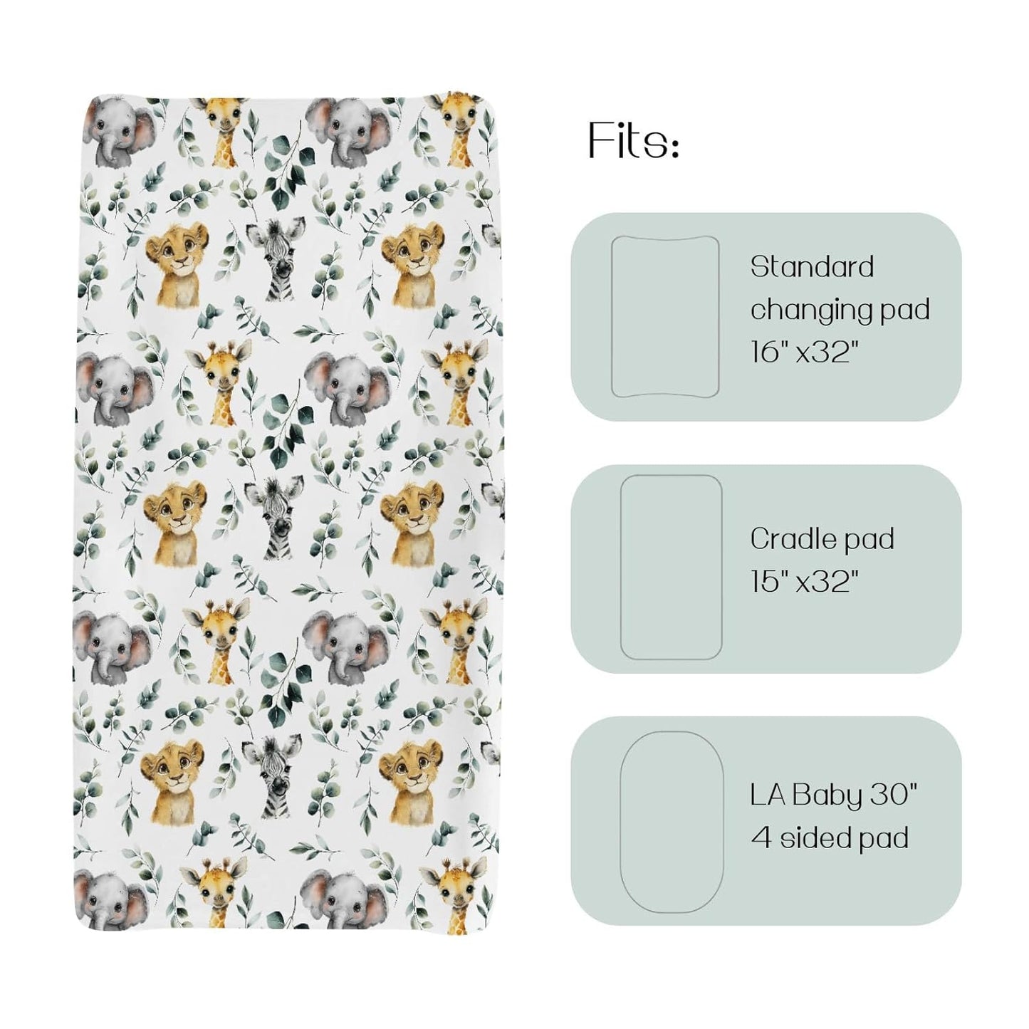 HawSkgFub African Safari Jungle Animals Eucalyptus Leaf Changing Pad Cover Baby Girls Boys, Giraffe Elephant Lion Zebra Diaper Change Table Sheet, Stretchy Safe Snug Fitted Changing Mat 32"/34" x 16"