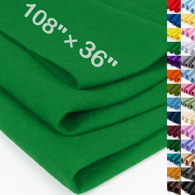 XSEINO Emerald Green Large Felt Fabric 108" X 36 ", 1.4 mm Thick Soft Felt