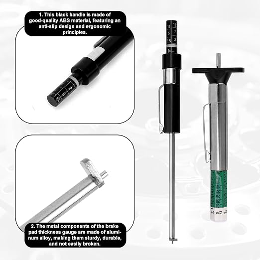 NQEUEPN Brake Pad Thickness Gauge Set, Tire Tread Depth Gauge & Valve Stem Caps