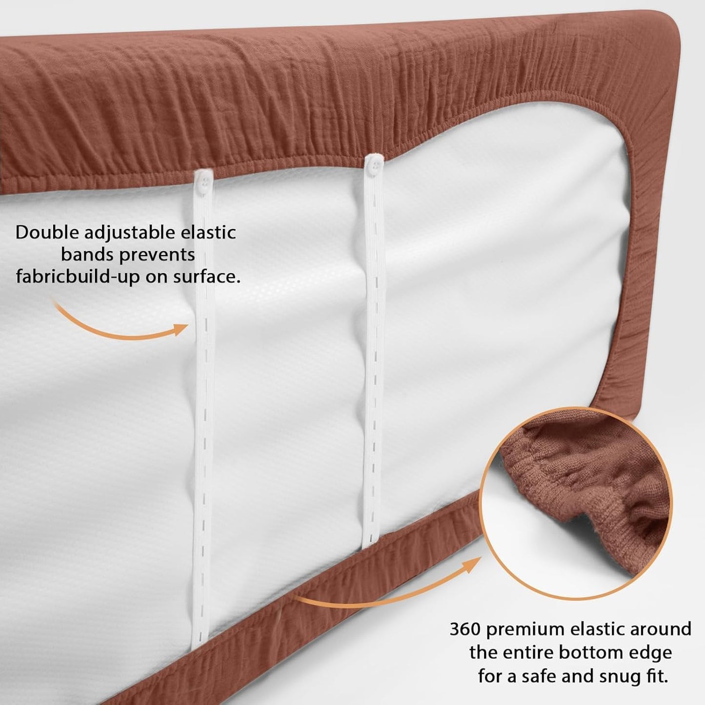 2 Pack Soft Muslin Baby Crib Sheets, 100% Cotton Breathable Double Layer Fitted Sheets for Standard Crib and Toddler Bed Mattresses 28x52 Inches, for Baby Girls and Boys (White & Brick
