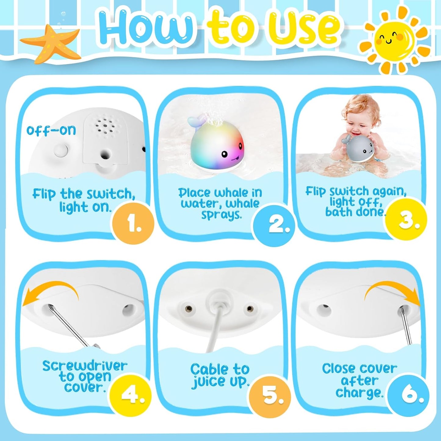 TFS TOP·FANS Baby Whale Bath Toy Infant: Light Up Fountain 6-12 Months Old Bathtub 18-24 Pool 3 4 5 7 8 9 10 15 Sprinkler Tub Water Toys Toddlers 1 Girl Boys Birthday Shower Gifts Newborn Essentials