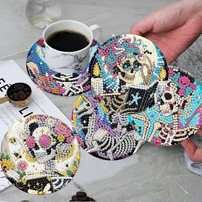 ijbnhd 8 PCS Skull Diamond Art Coasters Kit Diamond Painting Coasters | Skull