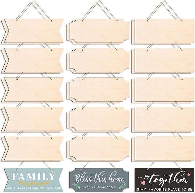 30 PCS Unfinished Wood Crafts Blanks Rectangle Hanging Wood Sign Plaque Wooden