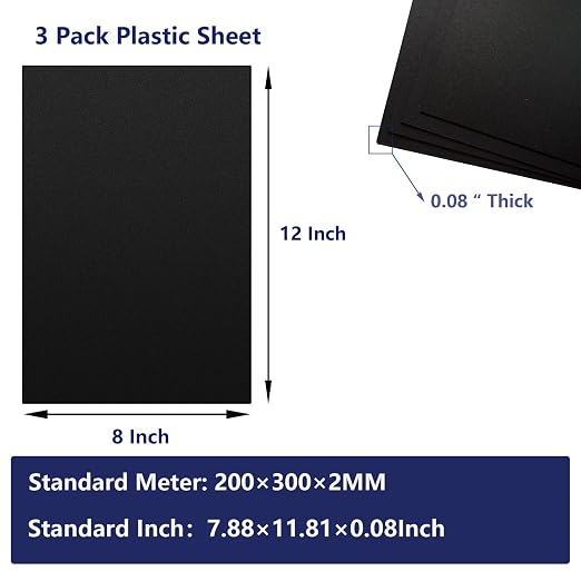 3 Pack Black Plastic Sheet 8x12x0.08 in Flexible High Tensile Plastic Sheets