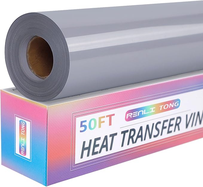 RENLITONG Grey Iron on Vinyl 12Inch by 50ft Roll Heat Transfer Vinyl