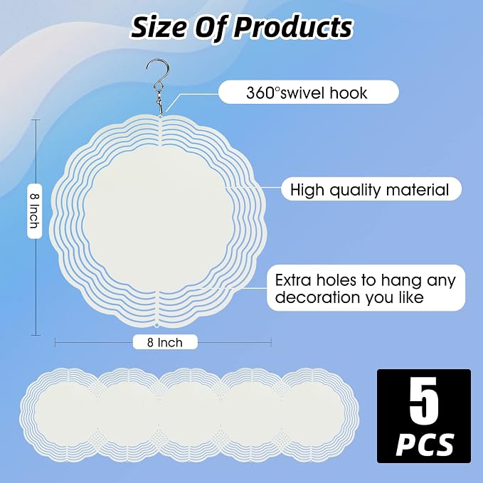 CHONOVO 5 Pack 8 Inch Sublimation Wind Spinner Blank | Double-Sided Sublimation