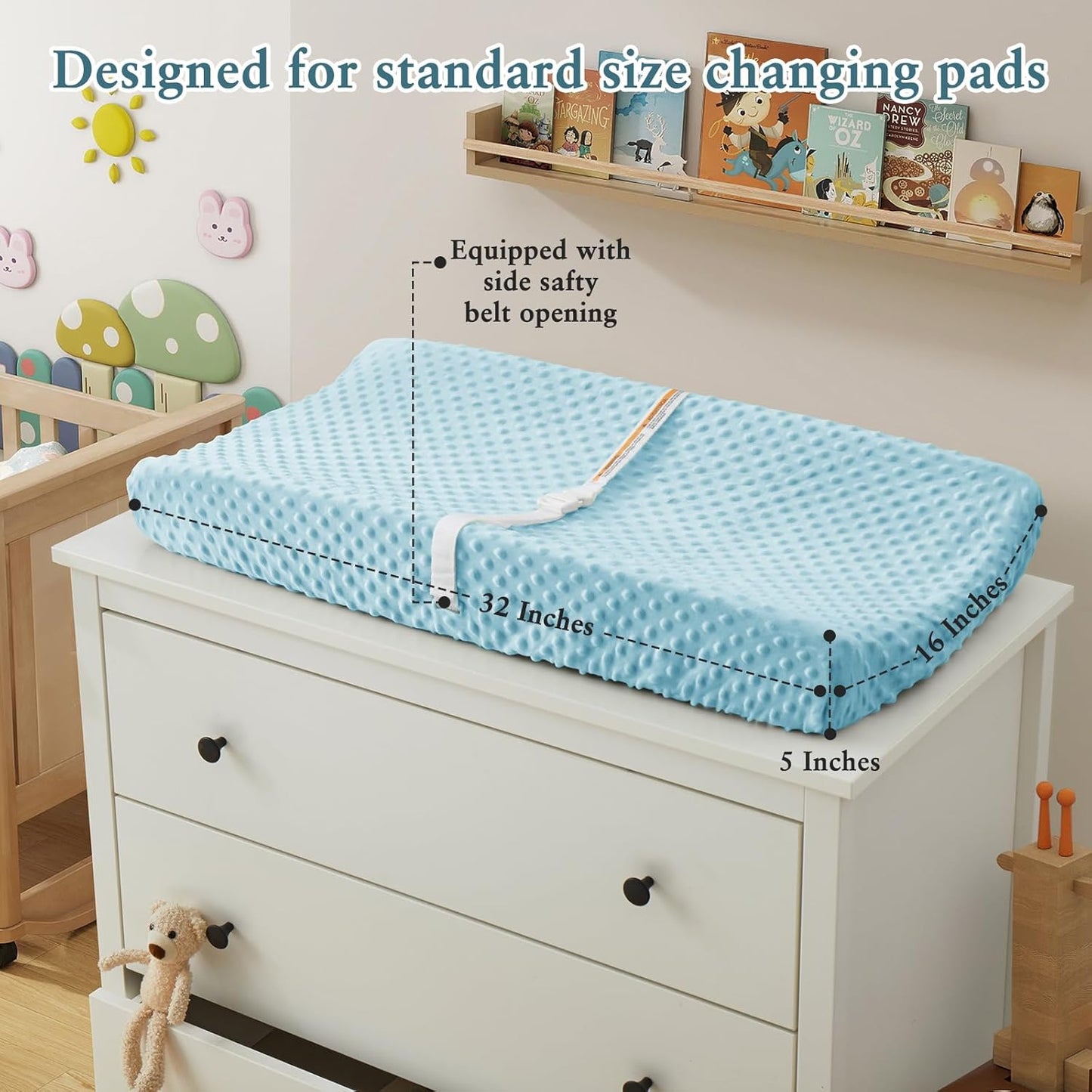 Homiest 2 Pack Changing Pad Cover, White + Light Blue Changing Table Sheets, Ultra Soft Fleece Minky Dot Fabric, Breathable Comfortable Diaper Pad Cover for Girls and Boys, Machine Washable