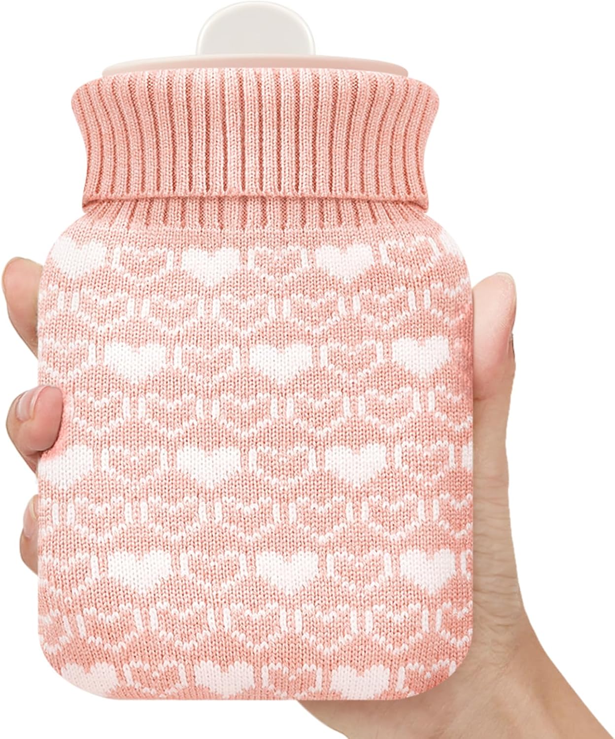 Amylove Mini Hot Water Bottle 320ml for Hot & Cold Compress with Cover Silicone Microwave Heating Small Water Bag for Travel Pain Relief Holiday Gifts(Pink)