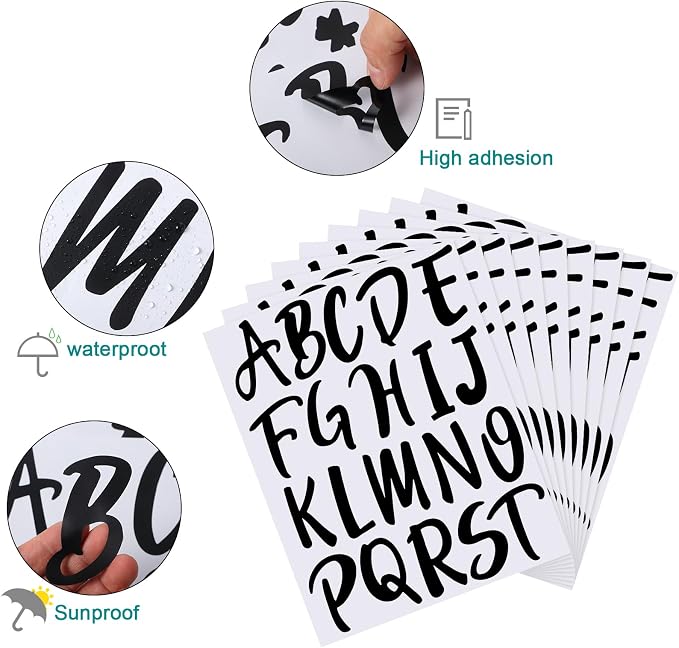 Outus 576 Pcs 8 Sheets Letters Stickers Vinyl Alphabet Number Decals Back to