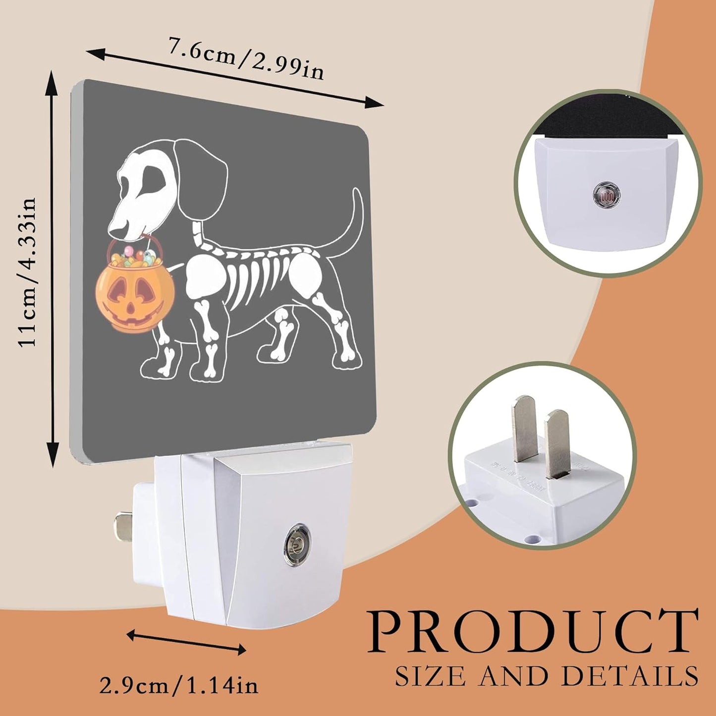 Night Light,Halloween Dachshund Dog Night Lights Plug into Wall for Boys Girls Bedroom Decorative Half Round Nightlight Led Lamp 0.5W Sleep Friendly