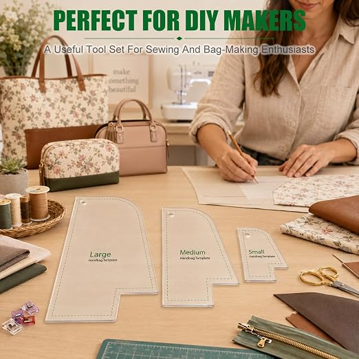 Set of 3 Purse Bag Pattern Template, 3 Versatile Sizes Clear Handbag Stencils