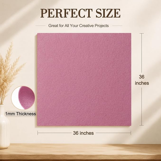Dusty Pink Large Felt Fabric 36" x 36", 1mm Stiff Felt Sheet, Nonwoven Fabric