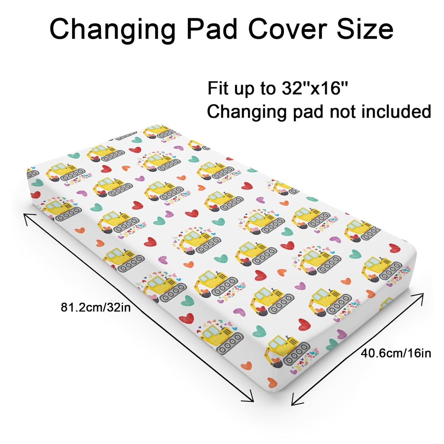 Valentine Truck Love Excavator Tractor Changing Pad Cover Construction Trucks Hearts Fitted Baby Change Table Sheets for Boys Girls Soft Stretch Fitted Changing Table Mats Cover 32''x16''