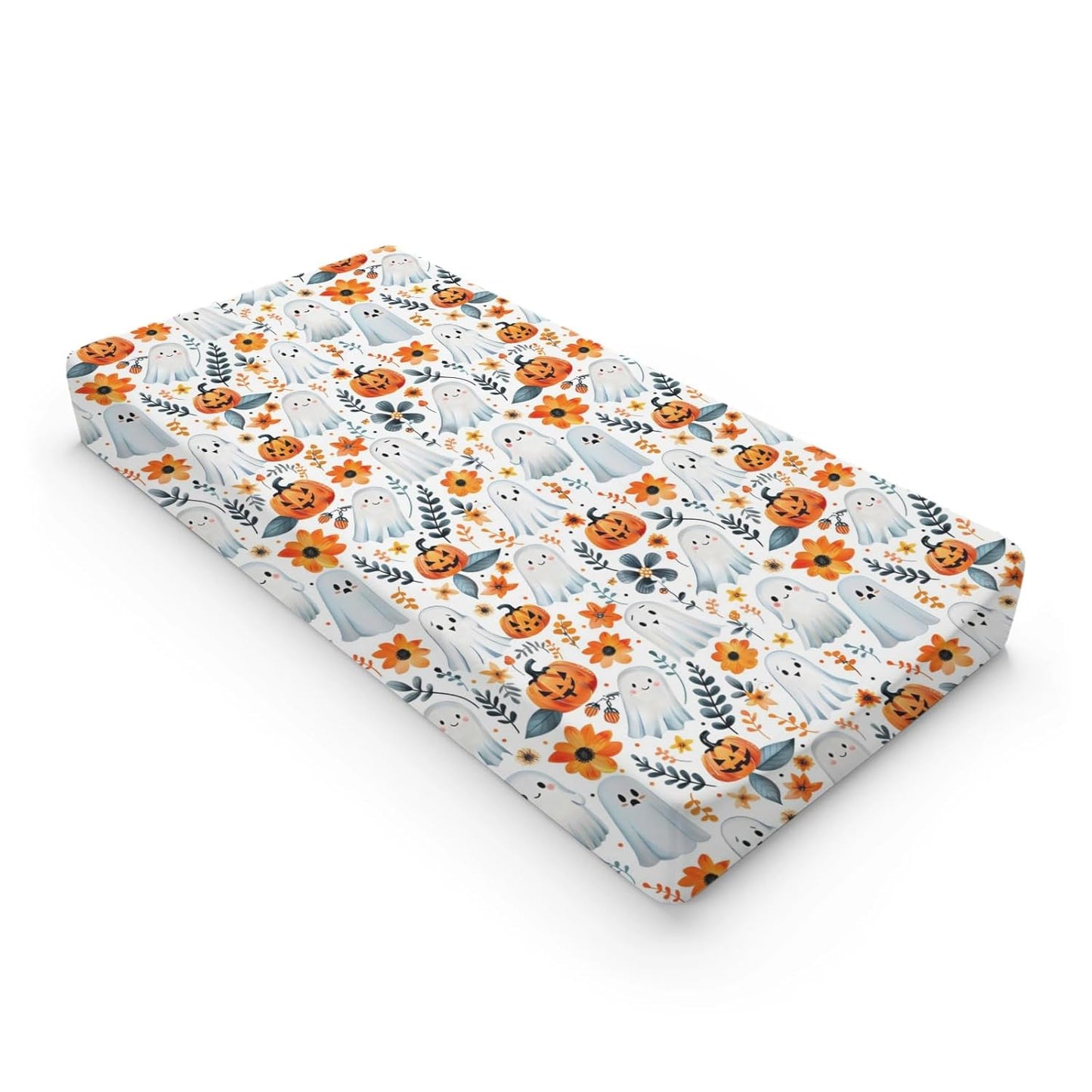 Halloween Pumpkin Flowers Floral Pattern Baby Changing Pad Cover, Unisex Fall Winter Holiday Nursery Diaper Changing Table Pad Mat Sheet for Boys Girls-16x32