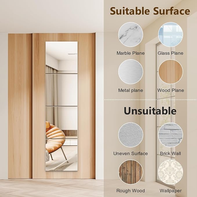 Shiftshade 4 Pack Wall Mirror Full Length, 12 x 12 Inch Acrylic Mirror Tiles