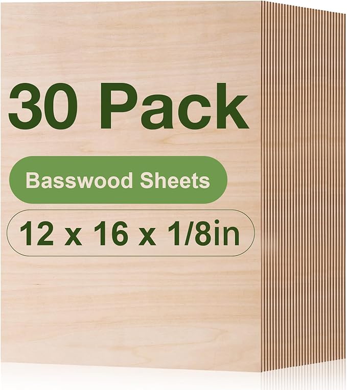 ROBOTIME 30-Pack Basswood Sheets 1/8" x 12" x 16"