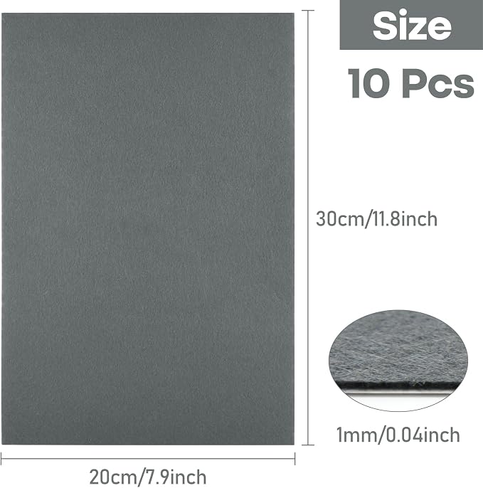 CHRORINE 10 Pcs Grey Felt Fabric Sheets Self Adhesive Felt Sheets 8 x 12 Inches