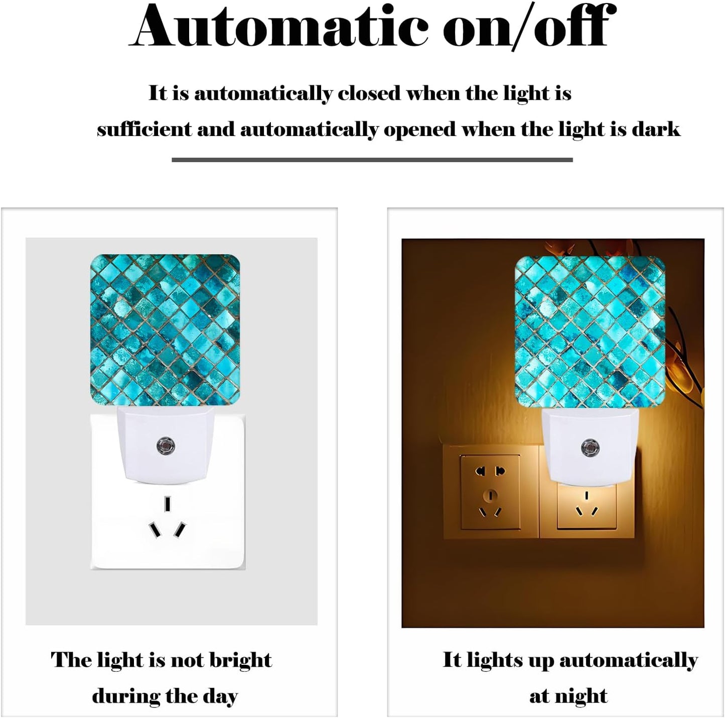 Turquoise Blue Night Light,Plug Into Wall Decor for Stairway,Hallway,Kitchen,Dusk to Dawn Sensor Nightlights for Boys/Girls/Women/Men Room Gifts