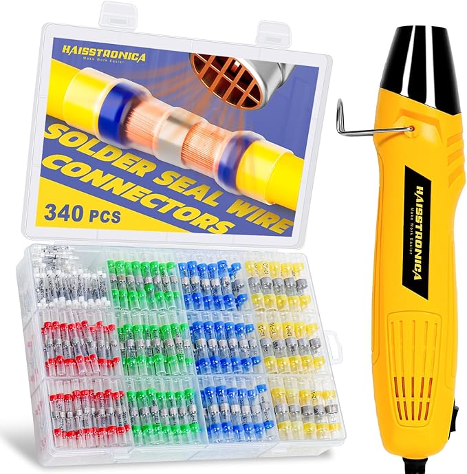 haisstronica 340 PCS Solder Seal Wire Connectors with Heat Gun Kit - Solder Sticks Wire Terminals Waterproof Electrical Connectors for Automotive, Marine, Wiring Repair